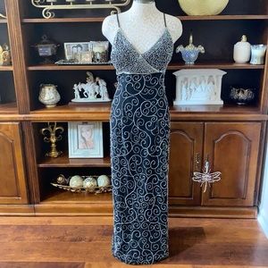 Mark & John Black Silk Beaded Evening Gown